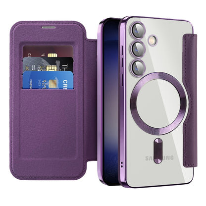 For Samsung Galaxy S25 5G Shield MagSafe RFID Anti-theft Leather Phone Case(Purple) - Galaxy S25 5G Cases by PMC Jewellery | Online Shopping South Africa | PMC Jewellery | Buy Now Pay Later Mobicred