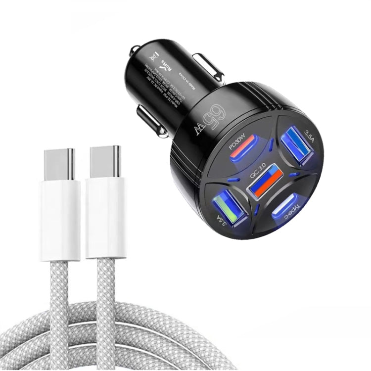 TE-P50 65W PD30W Type-C x 2 + USB x 3 Multi Port Car Charger with 1m Type-C to Type-C Data Cable(Black) - Car Charger by PMC TechLife | Online Shopping South Africa | PMC TechLife | Buy Now Pay Later Mobicred