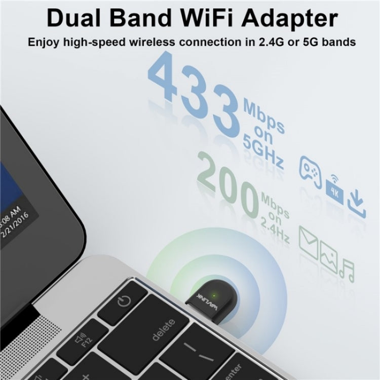 WAVLINK WN691A1F 5GHz / 2.4GHz Wireless Dongle AC650 USB 2.0 WiFi Adapter - USB Network Adapter by WAVLINK | Online Shopping South Africa | PMC Jewellery | Buy Now Pay Later Mobicred