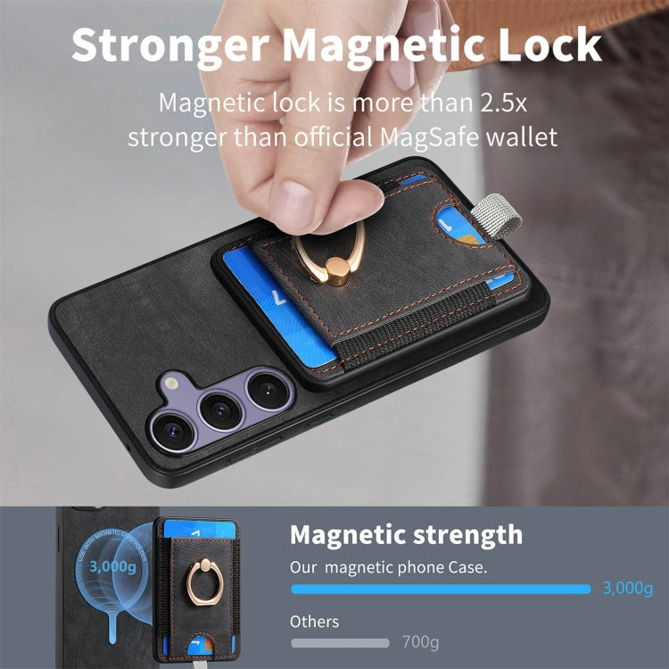 For Samsung Galaxy S25 5G Retro Splitable Magnetic Card Bag Leather Phone Case(Black) - Galaxy Phone Cases by PMC Jewellery | Online Shopping South Africa | PMC Jewellery | Buy Now Pay Later Mobicred