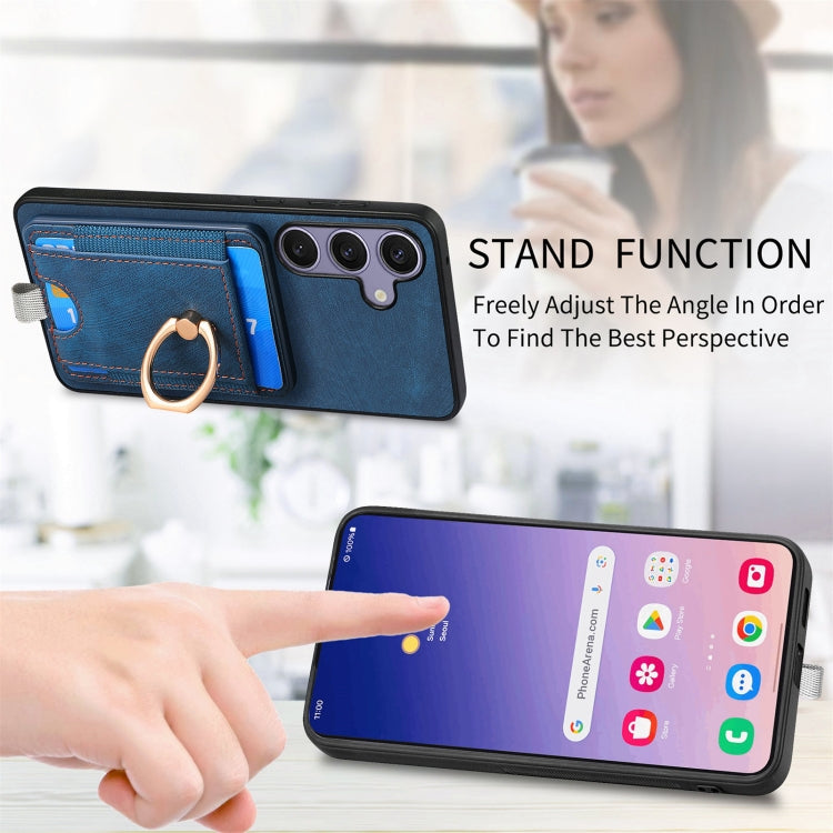 For Samsung Galaxy S25+ 5G Retro Splitable Magnetic Card Bag Leather Phone Case(Blue) - Galaxy Phone Cases by PMC Jewellery | Online Shopping South Africa | PMC Jewellery | Buy Now Pay Later Mobicred