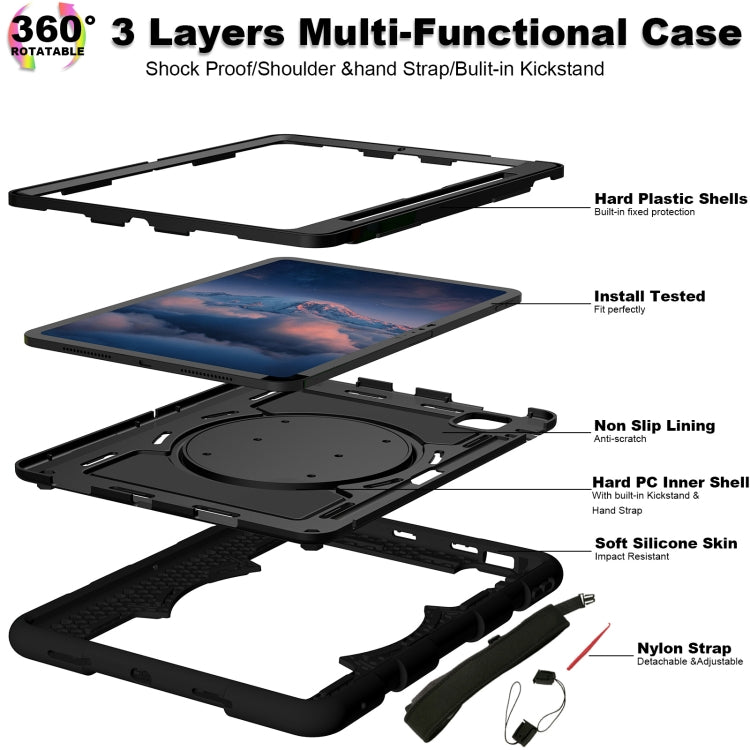 For iPad Air 11 2025 / 2024 Silicone Hybrid PC Shockproof Tablet Case with Shoulder Strap(Black) - iPad Air 11 2025 / 2024 Cases by PMC TechLife | Online Shopping South Africa | PMC TechLife | Buy Now Pay Later Mobicred