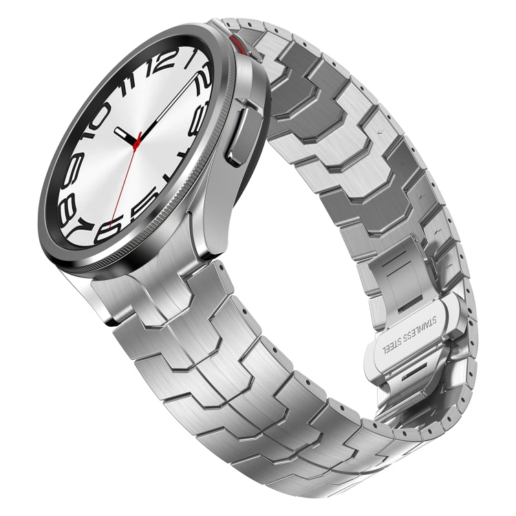 For Samsung Galaxy Watch6 Classic 43 / 47mm Lron Man Curved Connection Stainless Steel Watch Band(Silver) - Watch Bands by PMC Jewellery | Online Shopping South Africa | PMC Jewellery