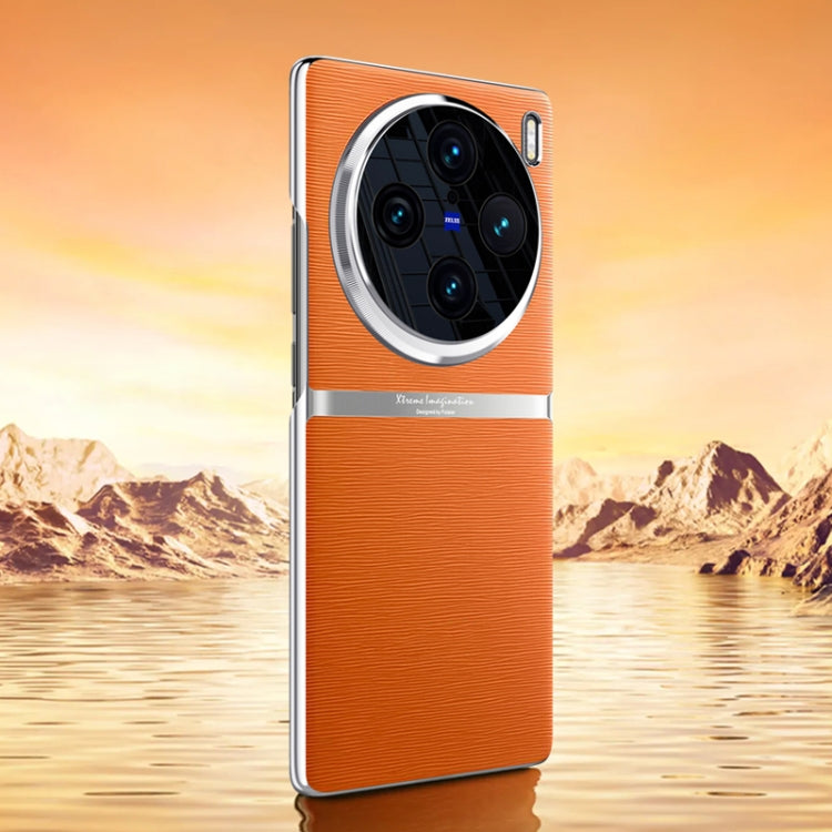 For vivo X100 Pro Electroplating Plain-leather All-inclusive Shockproof Phone Case(Orange) - X100 Pro Cases by PMC TechLife | Online Shopping South Africa | PMC TechLife