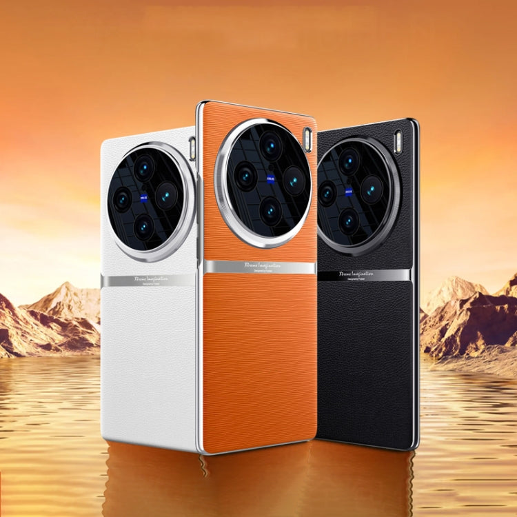 For vivo X100 Pro Electroplating Plain-leather All-inclusive Shockproof Phone Case(Orange) - X100 Pro Cases by PMC TechLife | Online Shopping South Africa | PMC TechLife