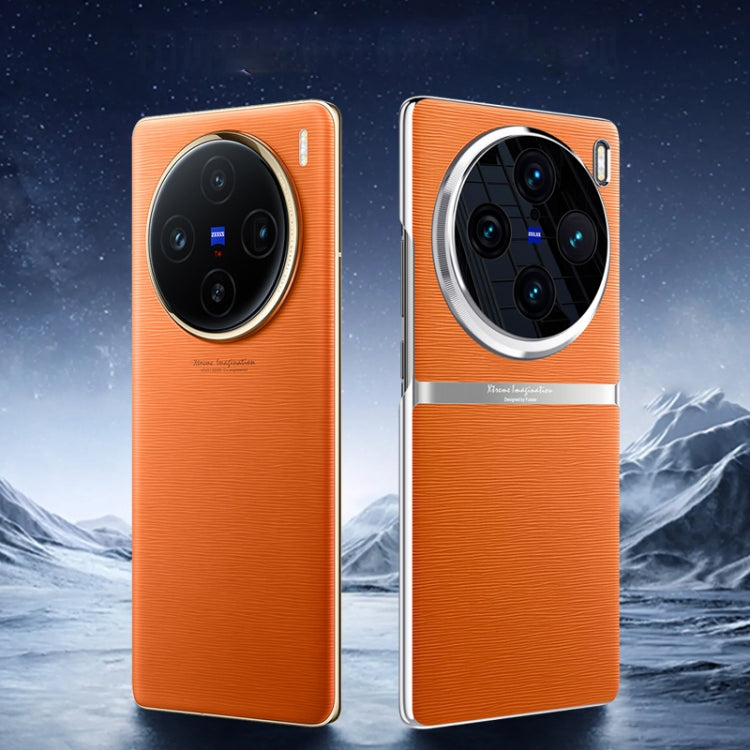 For vivo X100 Pro Electroplating Plain-leather All-inclusive Shockproof Phone Case(Orange) - X100 Pro Cases by PMC TechLife | Online Shopping South Africa | PMC TechLife