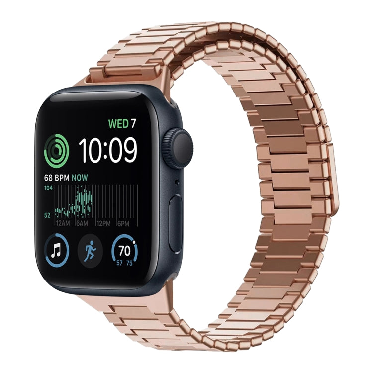 For Apple Watch SE 2022 44mm Bamboo Magnetic Stainless Steel Metal Watch Strap(Rose Gold) - Watch Bands by PMC Jewellery | Online Shopping South Africa | PMC Jewellery