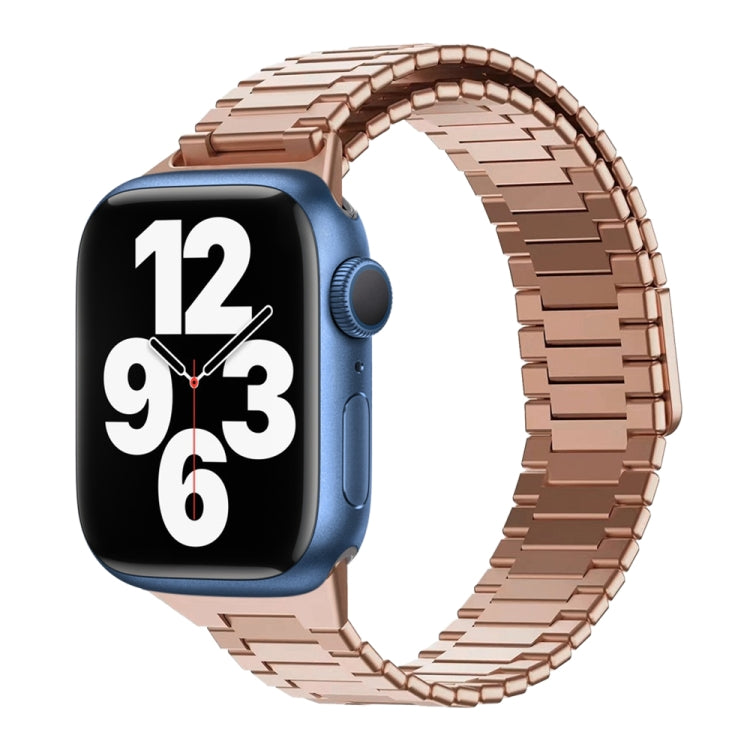 For Apple Watch Series 7 45mm Bamboo Magnetic Stainless Steel Metal Watch Strap(Rose Gold) - Watch Bands by PMC Jewellery | Online Shopping South Africa | PMC Jewellery