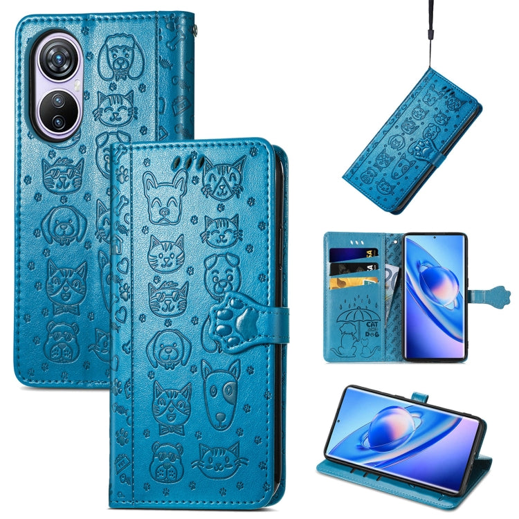 For Blackview A200 Pro Cat and Dog Embossed Leather Phone Case(Blue) - More Brand by PMC Jewellery | Online Shopping South Africa | PMC Jewellery