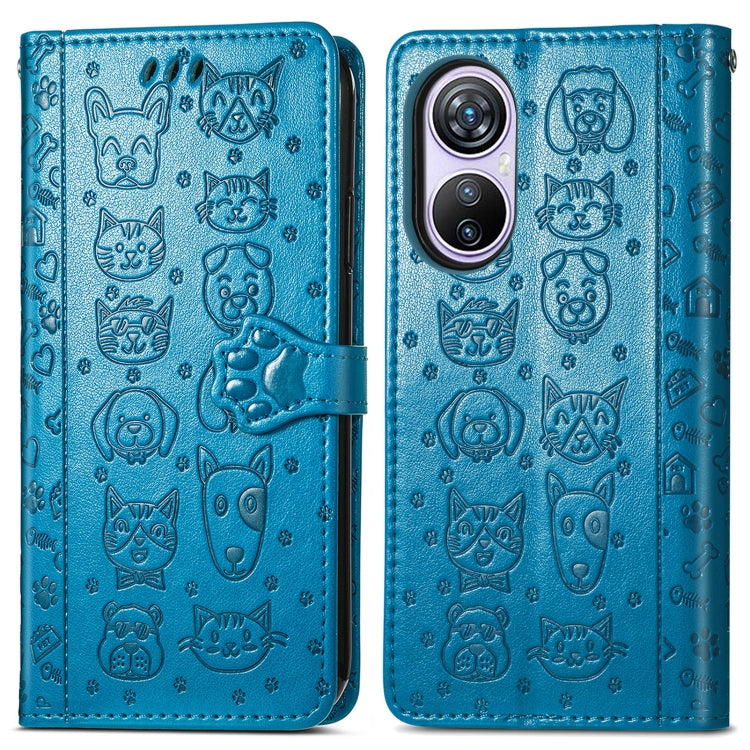 For Blackview A200 Pro Cat and Dog Embossed Leather Phone Case(Blue) - More Brand by PMC Jewellery | Online Shopping South Africa | PMC Jewellery