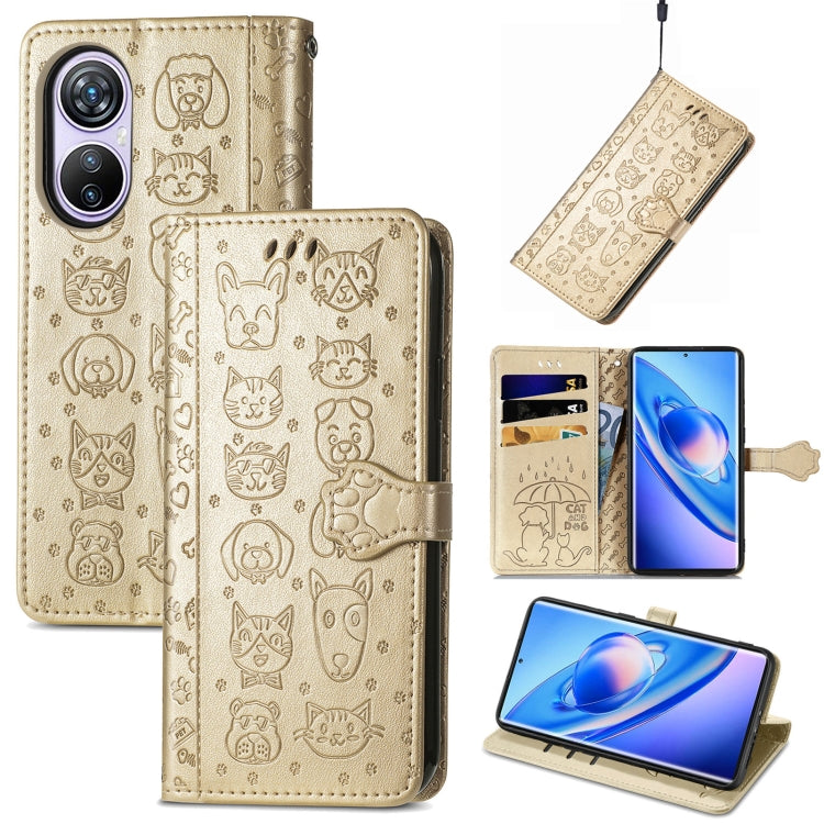 For Blackview A200 Pro Cat and Dog Embossed Leather Phone Case(Gold) - More Brand by PMC Jewellery | Online Shopping South Africa | PMC Jewellery