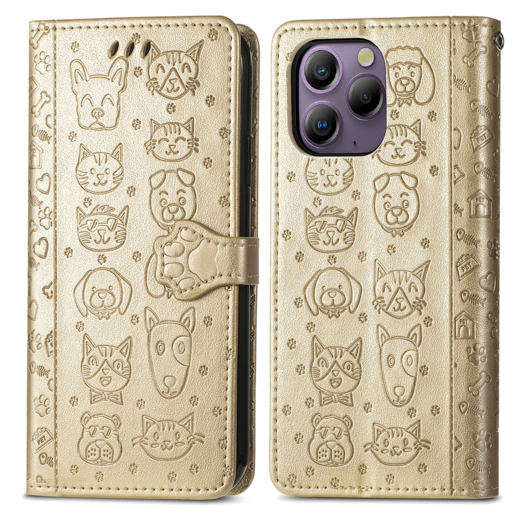 For Blackview A96 Cat and Dog Embossed Leather Phone Case(Gold) - More Brand by PMC Jewellery | Online Shopping South Africa | PMC Jewellery