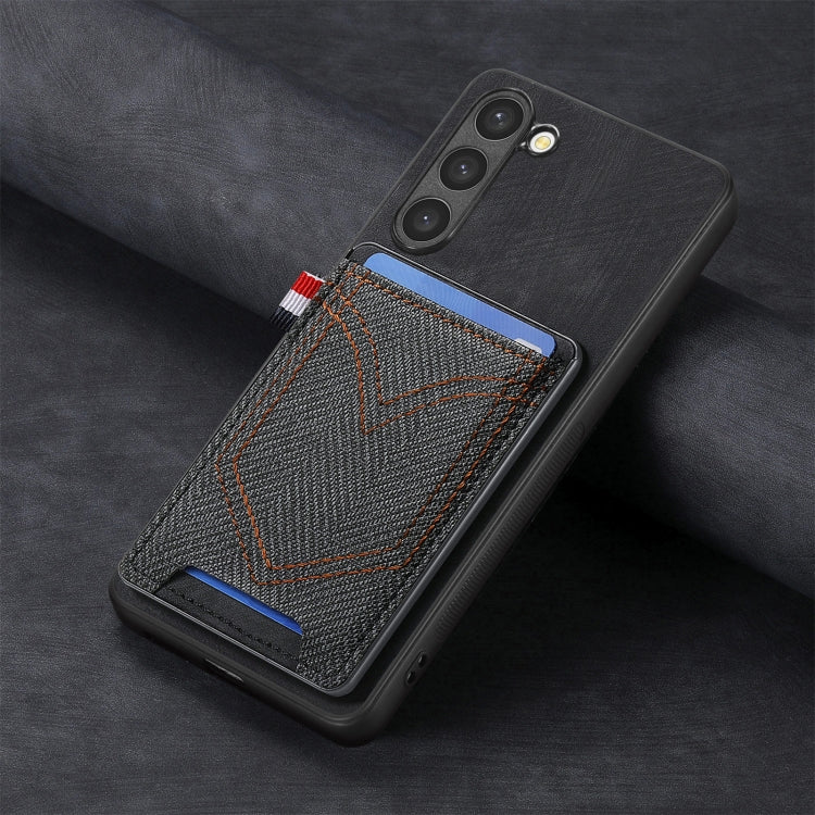 For Samsung Galaxy S25 5G Denim Texture Leather Skin Phone Case with Card Slot(Black) - Galaxy S25 5G Cases by PMC Jewellery | Online Shopping South Africa | PMC Jewellery | Buy Now Pay Later Mobicred