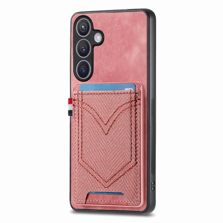 For Samsung Galaxy S25+ 5G Denim Texture Leather Skin Phone Case with Card Slot(Pink) - Galaxy S25+ 5G Cases by PMC Jewellery | Online Shopping South Africa | PMC Jewellery | Buy Now Pay Later Mobicred