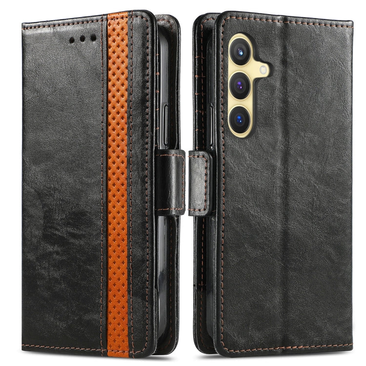 For Samsung Galaxy S25 5G CaseNeo Splicing Dual Magnetic Buckle Leather Phone Case(Black) - Galaxy S25 5G Cases by CaseNeo | Online Shopping South Africa | PMC Jewellery | Buy Now Pay Later Mobicred