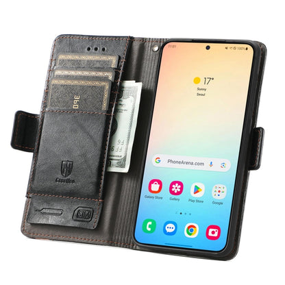 For Samsung Galaxy S25 5G CaseNeo Splicing Dual Magnetic Buckle Leather Phone Case(Black) - Galaxy S25 5G Cases by CaseNeo | Online Shopping South Africa | PMC Jewellery | Buy Now Pay Later Mobicred