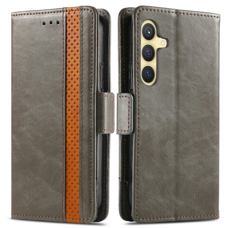 For Samsung Galaxy S25 5G CaseNeo Splicing Dual Magnetic Buckle Leather Phone Case(Gray) - Galaxy S25 5G Cases by CaseNeo | Online Shopping South Africa | PMC Jewellery | Buy Now Pay Later Mobicred