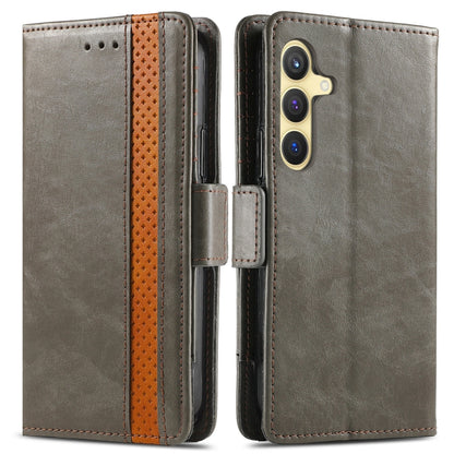 For Samsung Galaxy S25 5G CaseNeo Splicing Dual Magnetic Buckle Leather Phone Case(Gray) - Galaxy S25 5G Cases by CaseNeo | Online Shopping South Africa | PMC Jewellery | Buy Now Pay Later Mobicred