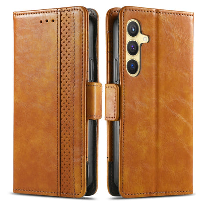 For Samsung Galaxy S25+ 5G CaseNeo Splicing Dual Magnetic Buckle Leather Phone Case(Khaki) - Galaxy S25+ 5G Cases by CaseNeo | Online Shopping South Africa | PMC Jewellery | Buy Now Pay Later Mobicred