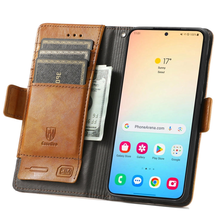 For Samsung Galaxy S25+ 5G CaseNeo Splicing Dual Magnetic Buckle Leather Phone Case(Khaki) - Galaxy S25+ 5G Cases by CaseNeo | Online Shopping South Africa | PMC Jewellery | Buy Now Pay Later Mobicred