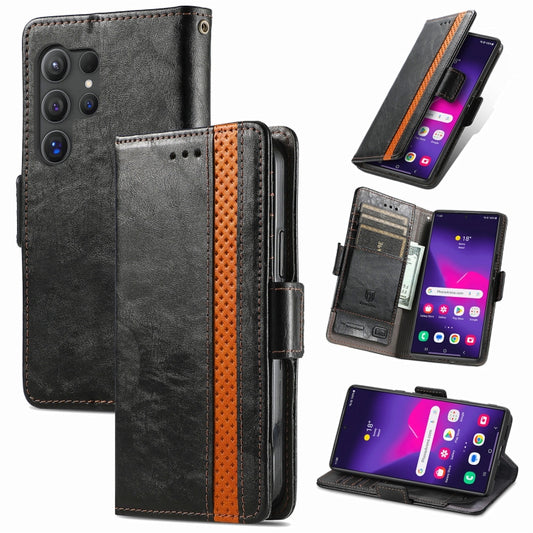 For Samsung Galaxy S25 Ultra 5G CaseNeo Splicing Dual Magnetic Buckle Leather Phone Case(Black) - Galaxy S25 Ultra 5G Cases by CaseNeo | Online Shopping South Africa | PMC Jewellery | Buy Now Pay Later Mobicred