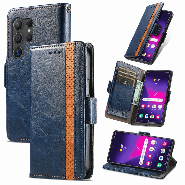 For Samsung Galaxy S25 Ultra 5G CaseNeo Splicing Dual Magnetic Buckle Leather Phone Case(Blue) - Galaxy S25 Ultra 5G Cases by CaseNeo | Online Shopping South Africa | PMC Jewellery | Buy Now Pay Later Mobicred