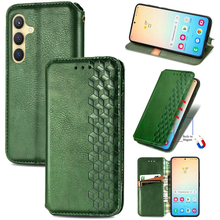 For Samsung Galaxy S25+ 5G Cubic Grid Pressed Magnetic Leather Phone Case(Green) - Galaxy S25+ 5G Cases by PMC Jewellery | Online Shopping South Africa | PMC Jewellery | Buy Now Pay Later Mobicred