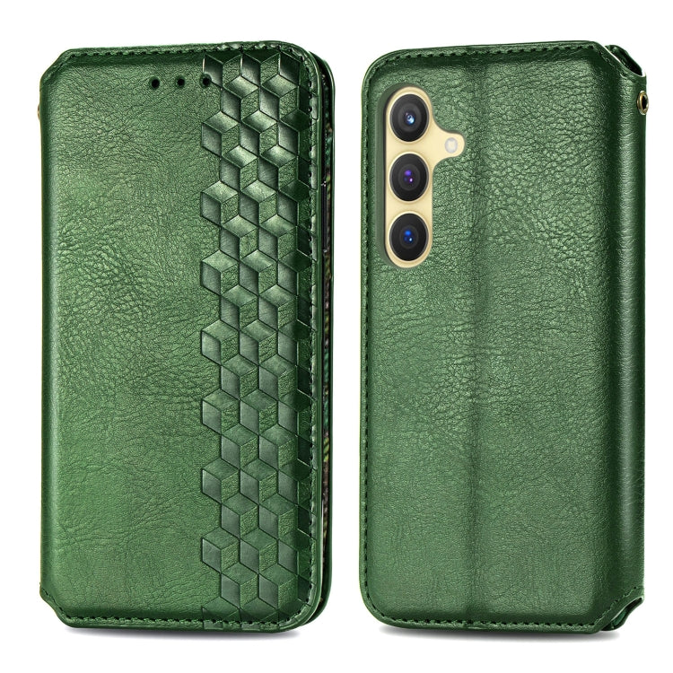 For Samsung Galaxy S25+ 5G Cubic Grid Pressed Magnetic Leather Phone Case(Green) - Galaxy S25+ 5G Cases by PMC Jewellery | Online Shopping South Africa | PMC Jewellery | Buy Now Pay Later Mobicred