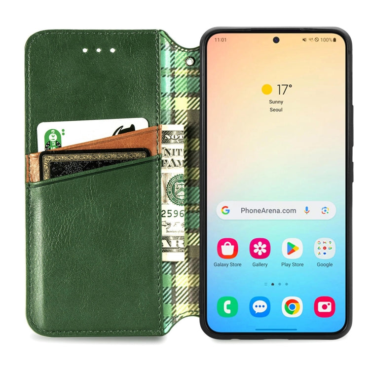 For Samsung Galaxy S25+ 5G Cubic Grid Pressed Magnetic Leather Phone Case(Green) - Galaxy S25+ 5G Cases by PMC Jewellery | Online Shopping South Africa | PMC Jewellery | Buy Now Pay Later Mobicred