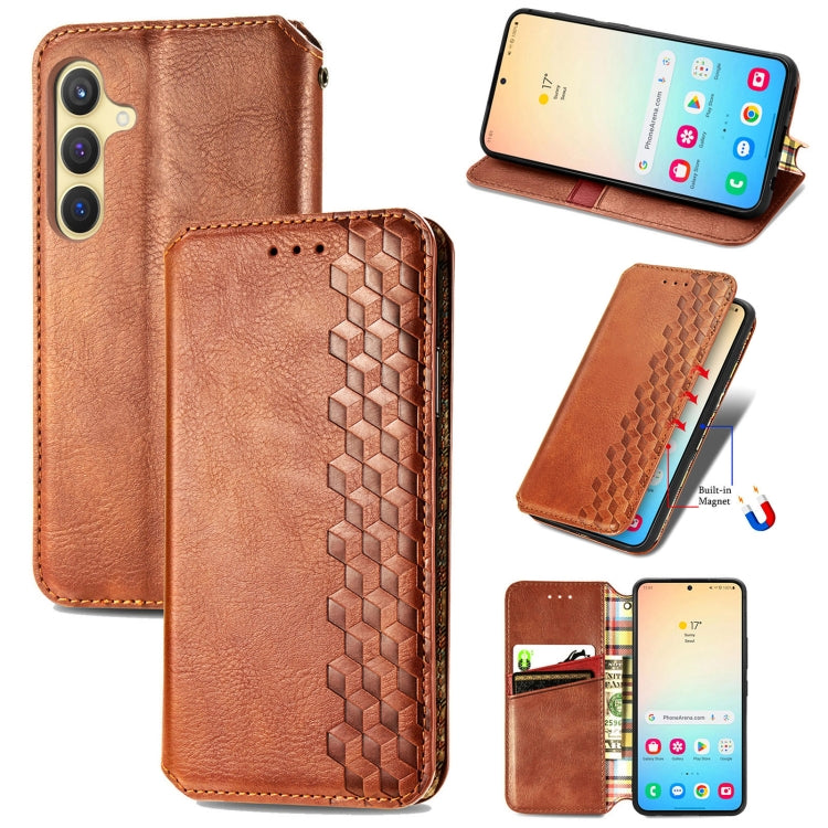 For Samsung Galaxy S25+ 5G Cubic Grid Pressed Magnetic Leather Phone Case(Brown) - Galaxy S25+ 5G Cases by PMC Jewellery | Online Shopping South Africa | PMC Jewellery | Buy Now Pay Later Mobicred