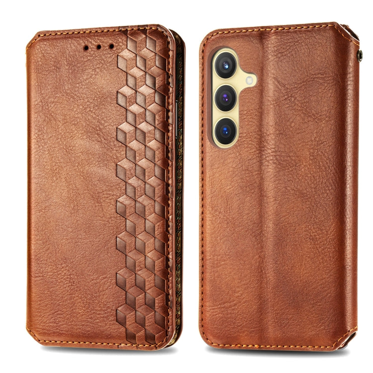 For Samsung Galaxy S25+ 5G Cubic Grid Pressed Magnetic Leather Phone Case(Brown) - Galaxy S25+ 5G Cases by PMC Jewellery | Online Shopping South Africa | PMC Jewellery | Buy Now Pay Later Mobicred