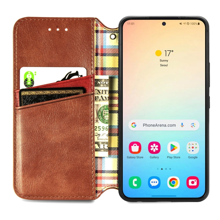 For Samsung Galaxy S25+ 5G Cubic Grid Pressed Magnetic Leather Phone Case(Brown) - Galaxy S25+ 5G Cases by PMC Jewellery | Online Shopping South Africa | PMC Jewellery | Buy Now Pay Later Mobicred