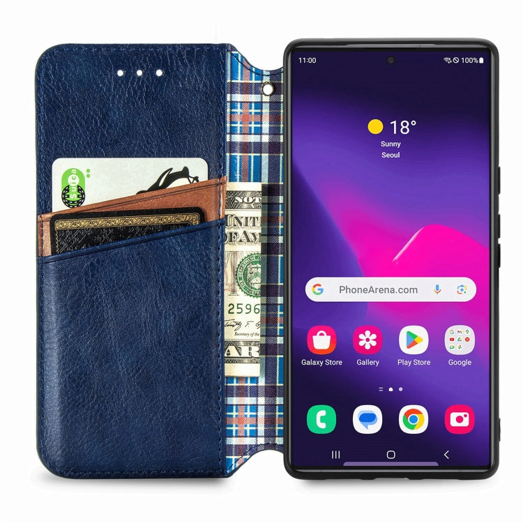 For Samsung Galaxy S25 Ultra 5G Cubic Grid Pressed Magnetic Leather Phone Case(Blue) - free shipping - PMC Jewellery - Order now!