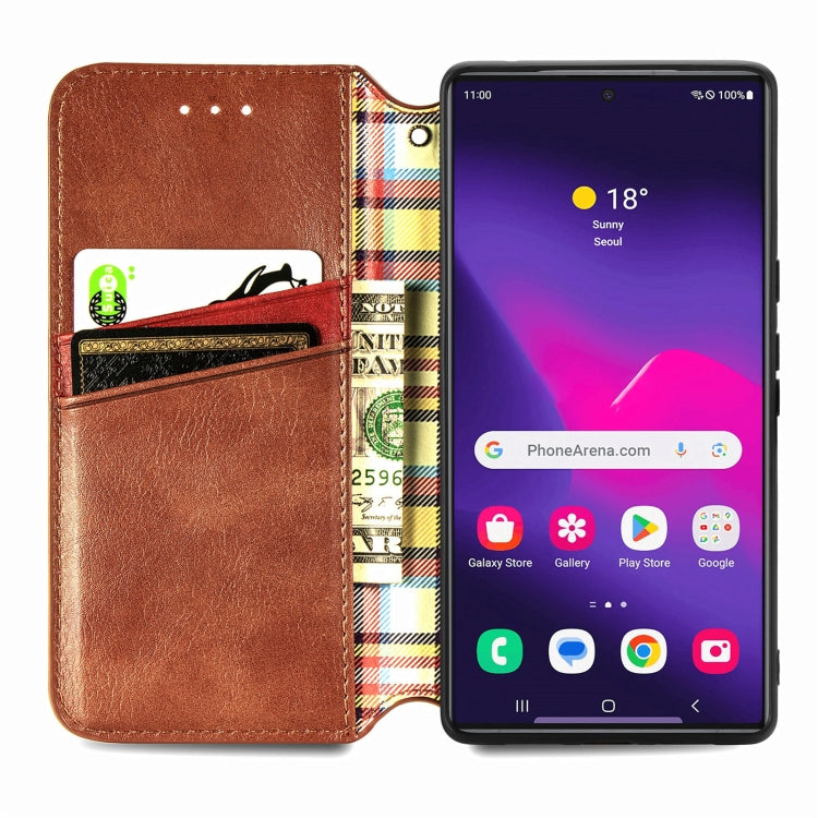 For Samsung Galaxy S25 Ultra 5G Cubic Grid Pressed Magnetic Leather Phone Case(Brown) - Galaxy S25 Ultra 5G Cases by PMC Jewellery | Online Shopping South Africa | PMC Jewellery | Buy Now Pay Later Mobicred
