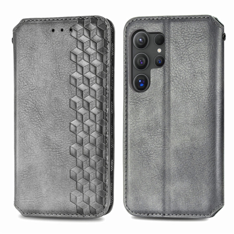 For Samsung Galaxy S25 Ultra 5G Cubic Grid Pressed Magnetic Leather Phone Case(Gray) - Galaxy S25 Ultra 5G Cases by PMC Jewellery | Online Shopping South Africa | PMC Jewellery | Buy Now Pay Later Mobicred