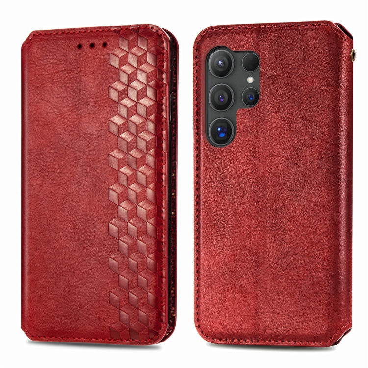 For Samsung Galaxy S25 Ultra 5G Cubic Grid Pressed Magnetic Leather Phone Case(Red) - Galaxy S25 Ultra 5G Cases by PMC Jewellery | Online Shopping South Africa | PMC Jewellery | Buy Now Pay Later Mobicred