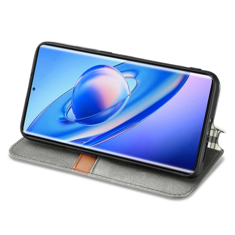 For Blackview A200 Pro Cubic Grid Pressed Magnetic Leather Phone Case(Grey) - More Brand by PMC TechLife | Online Shopping South Africa | PMC TechLife