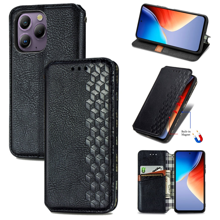 For Blackview A96 Cubic Grid Pressed Magnetic Leather Phone Case(Black) - More Brand by PMC Jewellery | Online Shopping South Africa | PMC Jewellery