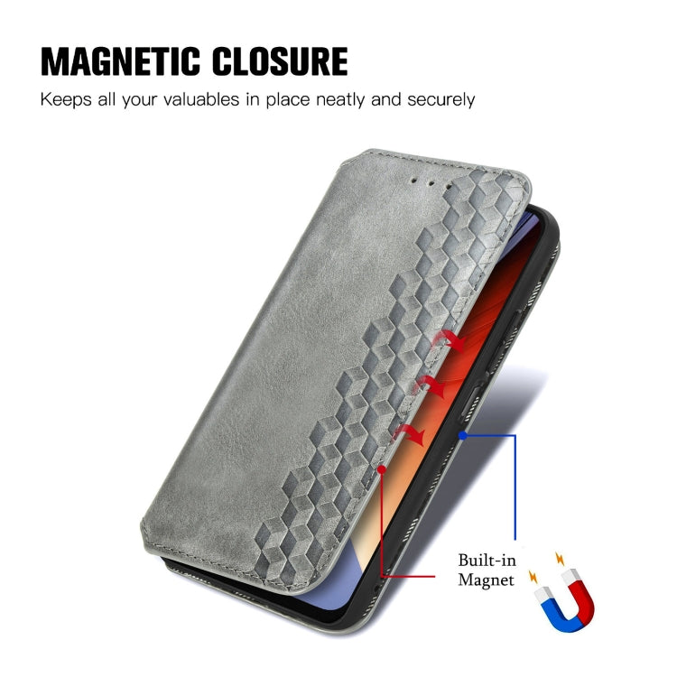 For Blackview A96 Cubic Grid Pressed Magnetic Leather Phone Case(Grey) - More Brand by PMC TechLife | Online Shopping South Africa | PMC TechLife