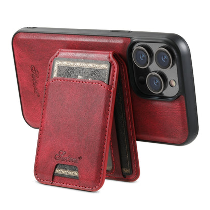 For iPhone 13 Suteni H15 MagSafe Oil Eax Leather Detachable Wallet Back Phone Case(Red) - iPhone 13 Cases by Suteni | Online Shopping South Africa | PMC Jewellery | Buy Now Pay Later Mobicred