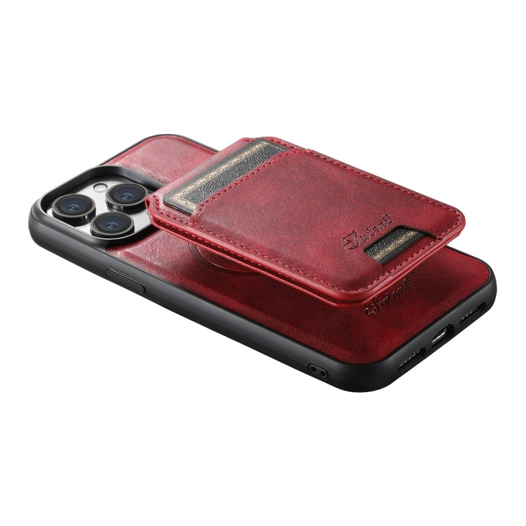 For iPhone 13 Suteni H15 MagSafe Oil Eax Leather Detachable Wallet Back Phone Case(Red) - iPhone 13 Cases by Suteni | Online Shopping South Africa | PMC Jewellery | Buy Now Pay Later Mobicred