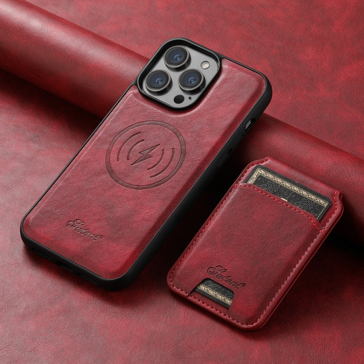 For iPhone 12 Pro Max Suteni H15 MagSafe Oil Eax Leather Detachable Wallet Back Phone Case(Red) - iPhone 12 Pro Max Cases by Suteni | Online Shopping South Africa | PMC Jewellery | Buy Now Pay Later Mobicred