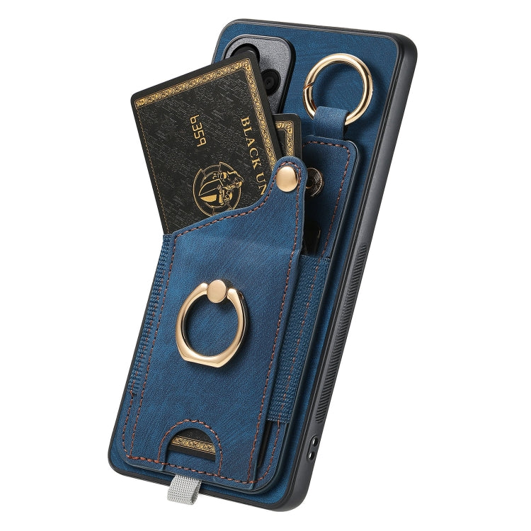 For Honor X7 Retro Skin-feel Ring Card Bag Phone Case with Hang Loop(Blue) - Honor Cases by PMC Jewellery | Online Shopping South Africa | PMC Jewellery