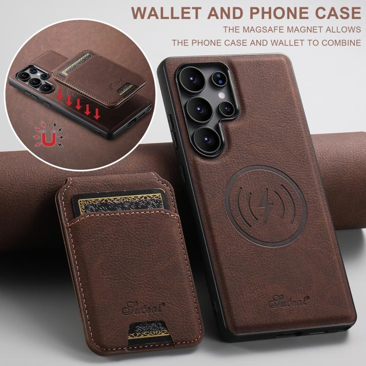 For Samsung Galaxy S25 Ultra 5G Suteni H16 Litchi Texture Leather Detachable Wallet Back Phone Case(Brown) - Galaxy S25 Ultra 5G Cases by Suteni | Online Shopping South Africa | PMC Jewellery | Buy Now Pay Later Mobicred