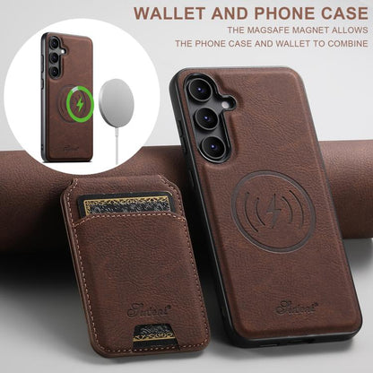 For Samsung Galaxy S25+ 5G Suteni H16 Litchi Texture Leather Detachable Wallet Back Phone Case(Brown) - Galaxy S25+ 5G Cases by Suteni | Online Shopping South Africa | PMC Jewellery | Buy Now Pay Later Mobicred