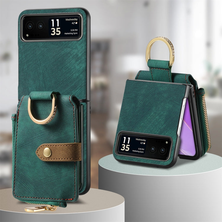 For Motorola Razr 40 Retro Skin-feel Ring Multi-card Wallet Phone Case(Green) - Motorola Cases by PMC TechLife | Online Shopping South Africa | PMC TechLife | Buy Now Pay Later Mobicred