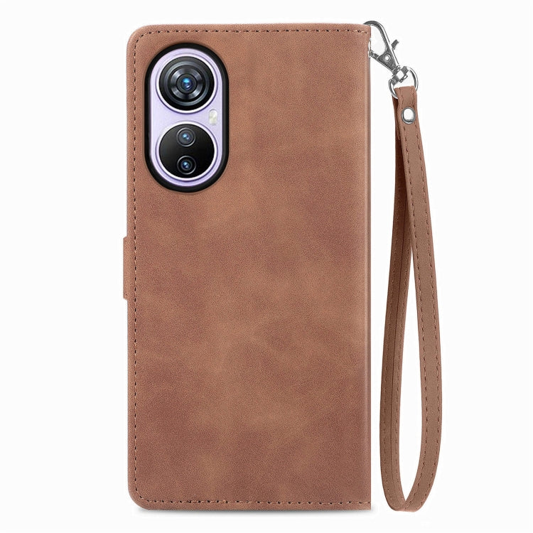 For Blackview A200 Pro Embossed Flower Zipper Leather Phone Case(Brown) - More Brand by PMC Jewellery | Online Shopping South Africa | PMC Jewellery