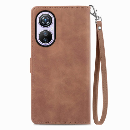 For Blackview A200 Pro Embossed Flower Zipper Leather Phone Case(Brown) - More Brand by PMC Jewellery | Online Shopping South Africa | PMC Jewellery