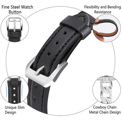 For Apple Watch Series 3 42mm Rhinestone Denim Chain Leather Watch Band(Black) - Watch Bands by PMC Jewellery | Online Shopping South Africa | PMC Jewellery