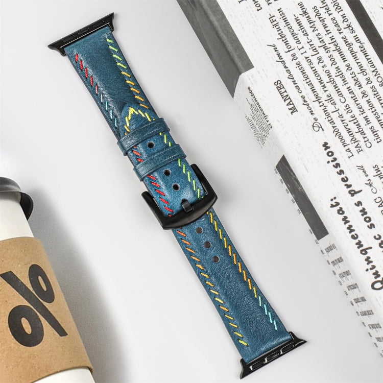 For Apple Watch Ultra 2 49mm Colorful Sewing Thread Leather Watch Band(Blue) - Watch Bands by PMC TechLife | Online Shopping South Africa | PMC TechLife | Buy Now Pay Later Mobicred